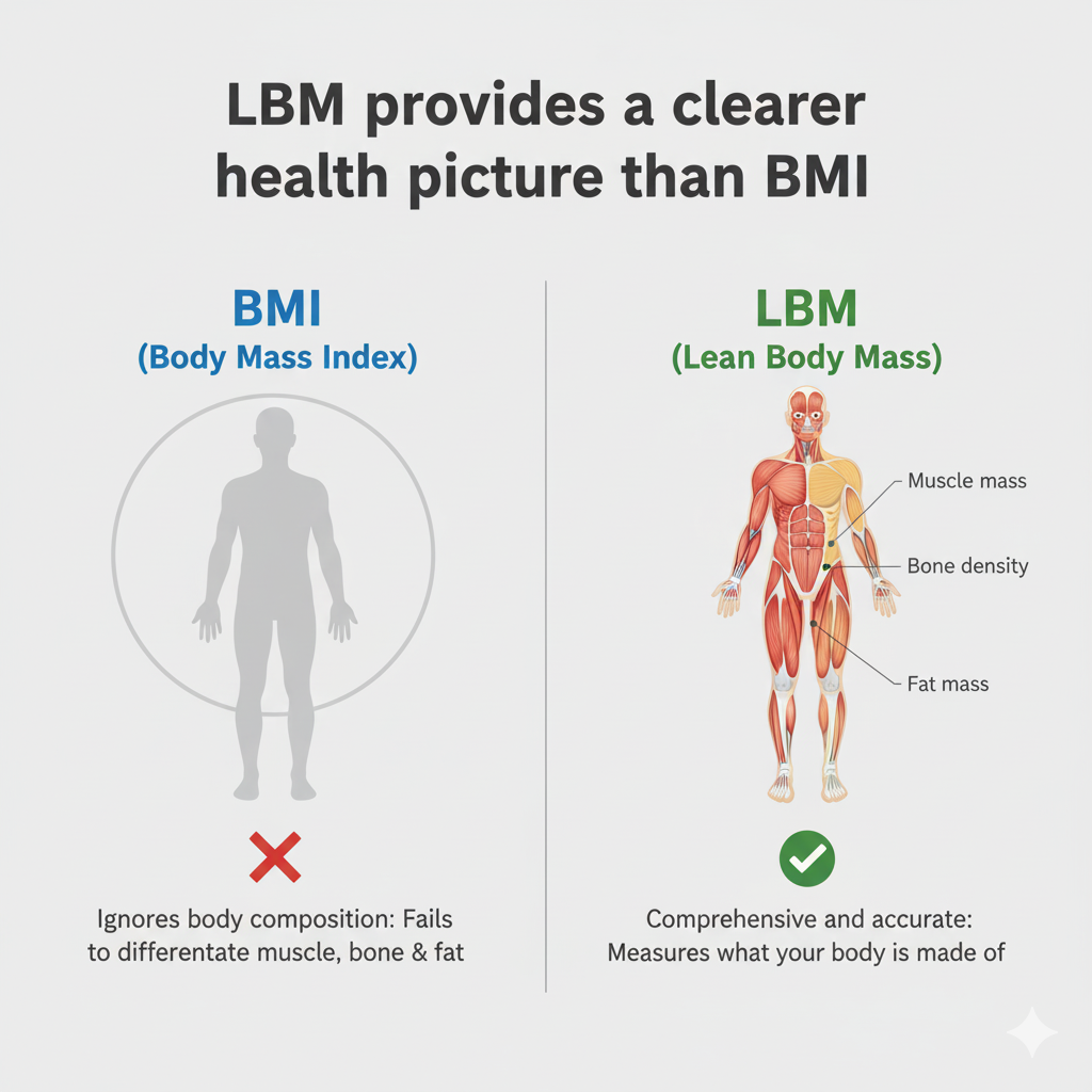 Illustration comparing BMI and Lean Body Mass (LBM)