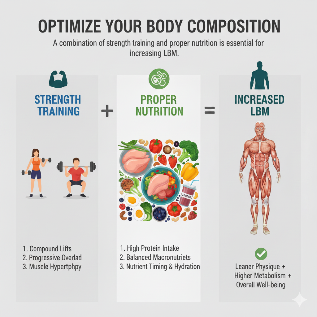 Illustration showing how strength training and nutrition optimize Lean Body Mass