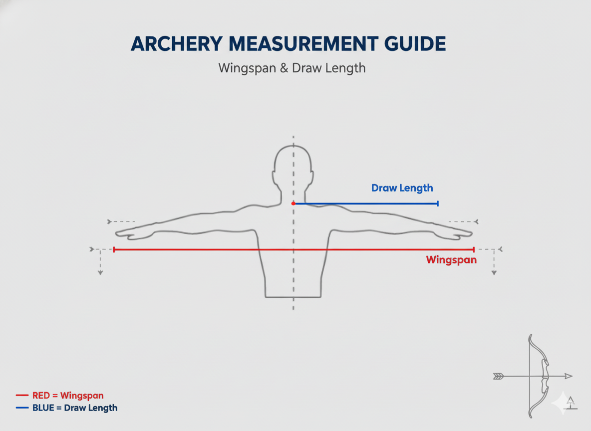 Diagram showing how to measure wingspan for archery draw length