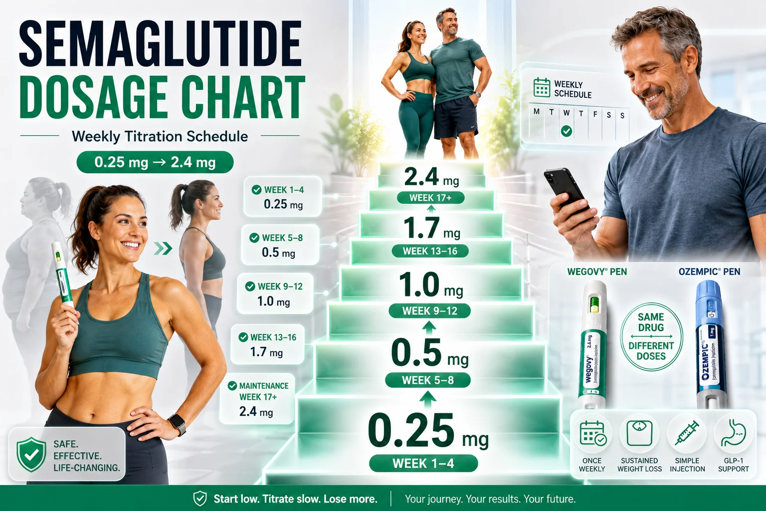 Semaglutide Dosage Chart & Titration Schedule (Wegovy / Ozempic)