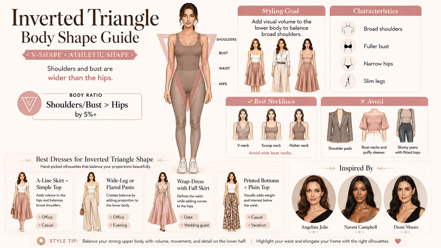 Inverted Triangle Body Shape – Characteristics & Styling