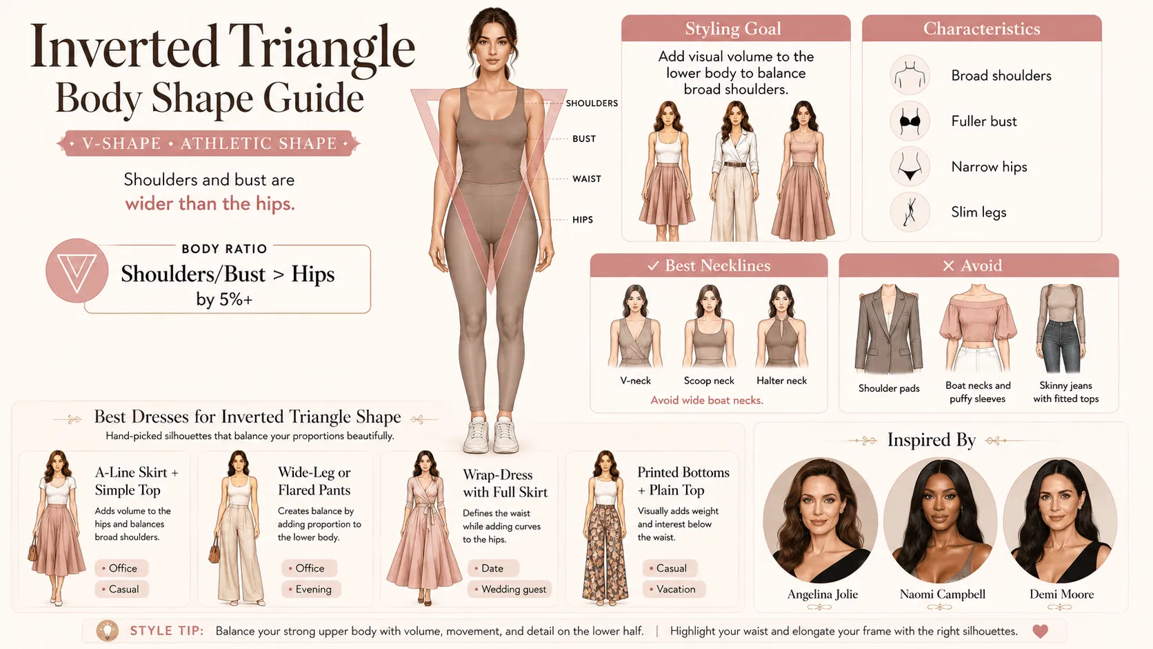 Inverted Triangle Body Shape – Characteristics & Styling
