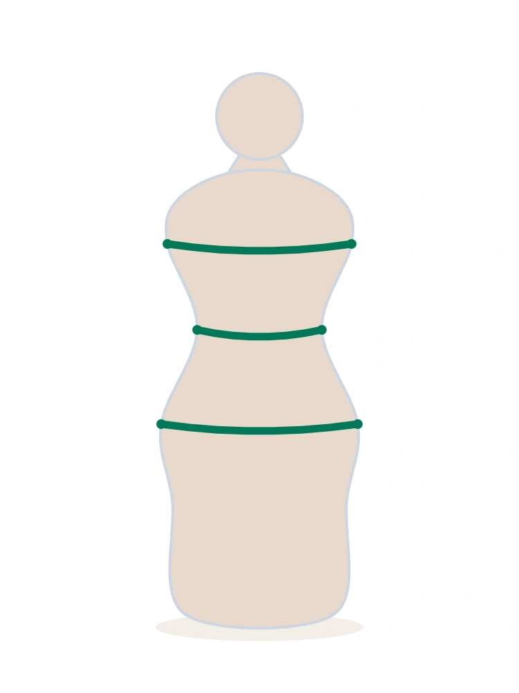 Hourglass silhouette, bust and hips balanced with a defined waist
