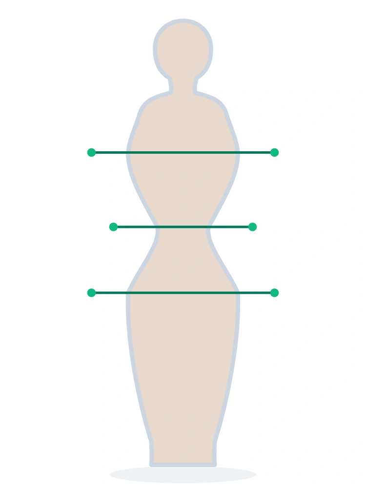 Hourglass body shape silhouette with balanced bust and hips and a defined waist