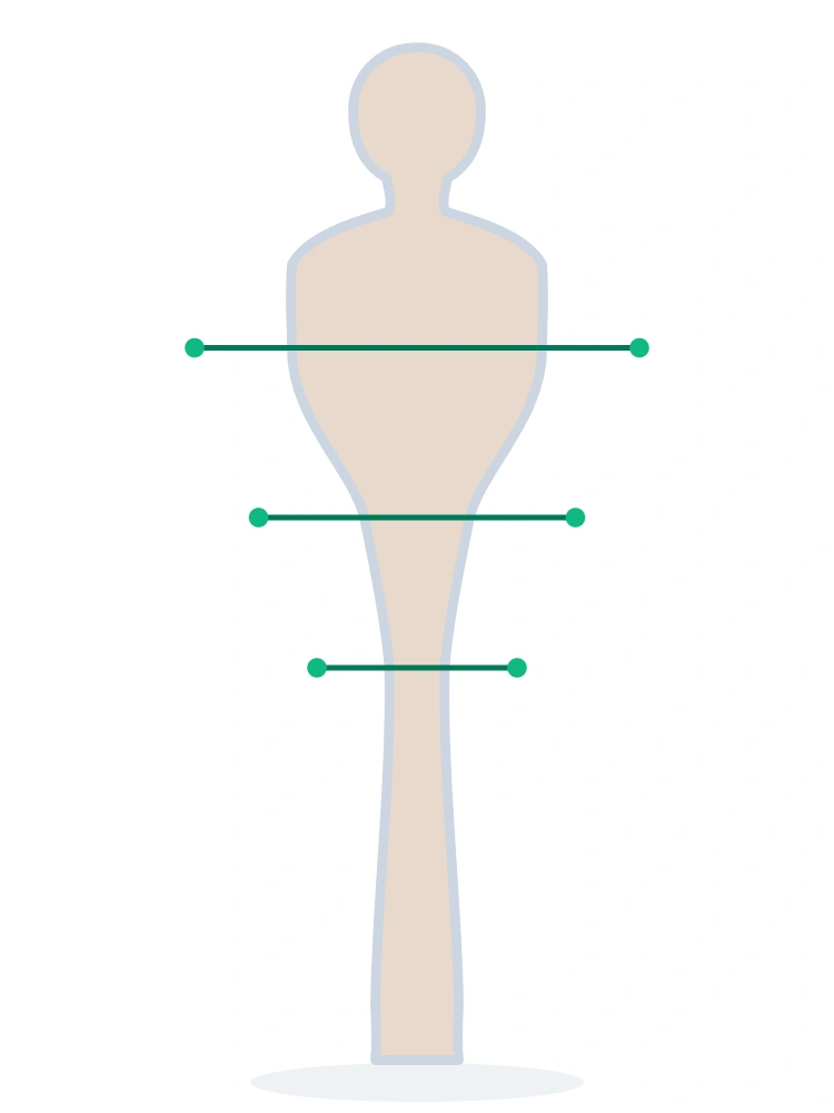 Inverted triangle body shape silhouette with shoulders and bust wider than hips