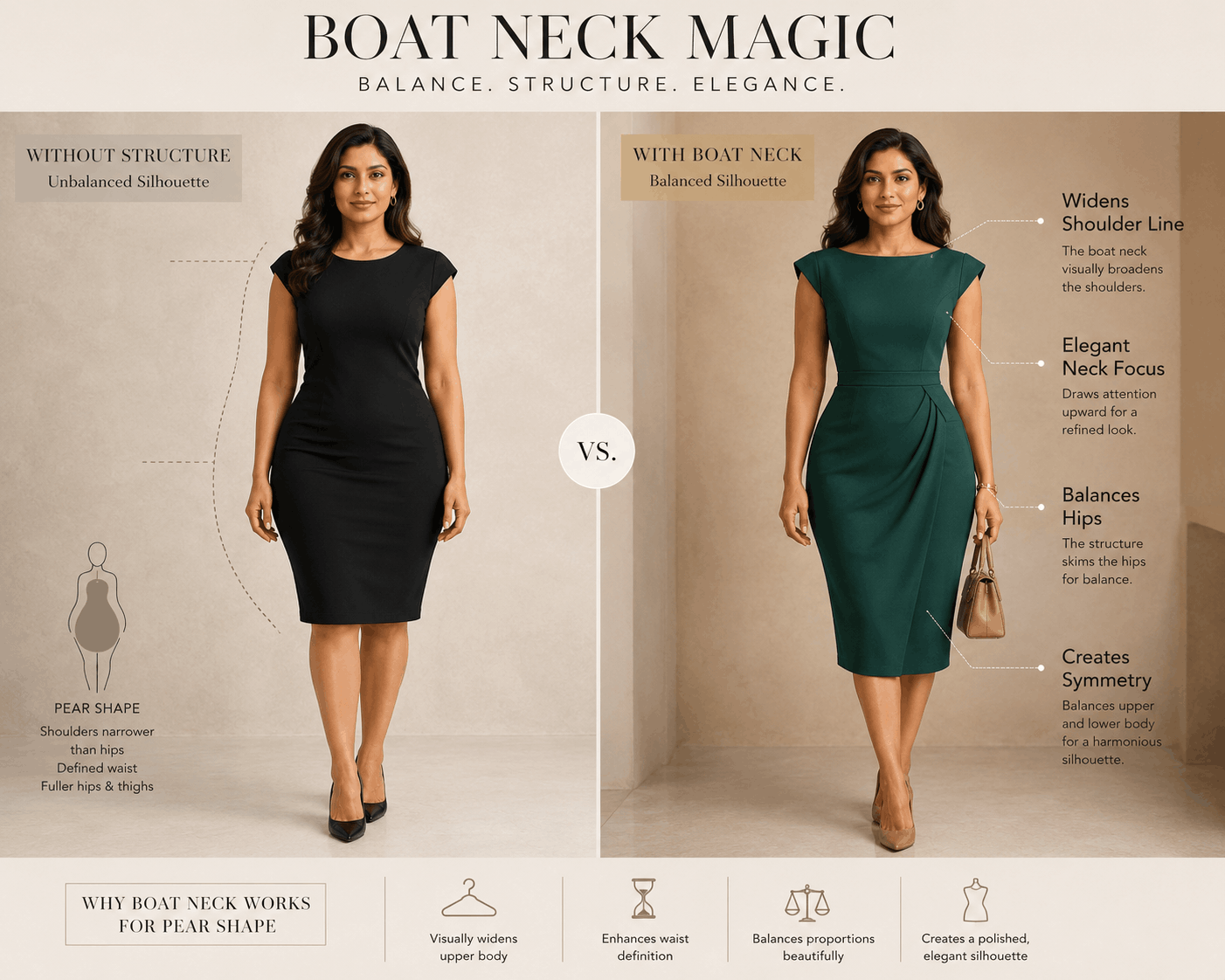 Boat-Neck Statement Dress for Pear Shape